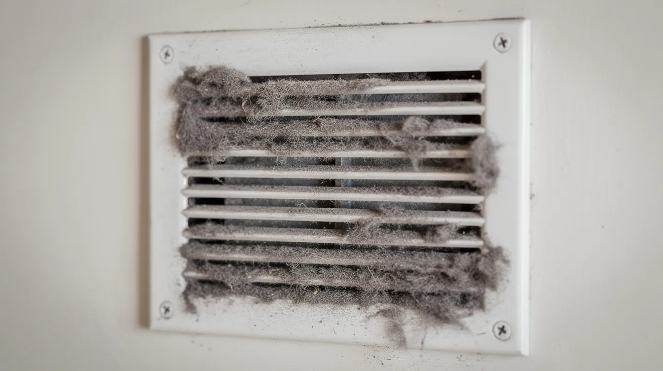 Dust and allergens built up on an air vent before duct cleaning for allergies