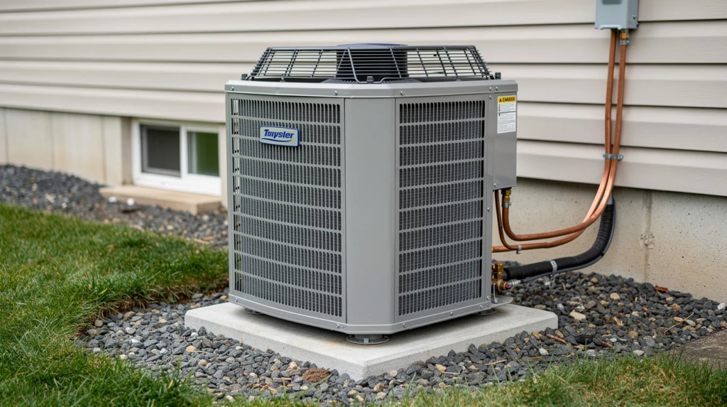 The image depicts a close-up view of an HVAC unit, showcasing clean air ducts and components. The unit is equipped with specialized equipment for air duct cleaning, ensuring proper airflow and improved indoor air quality by removing dust, debris, and other contaminants.